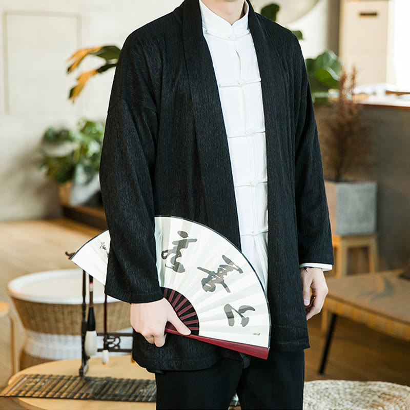 Chaqueta tipo kimono de manga larga para hombre, de algodón y lino, con abertura frontal, de color puro y Buddha Stones , primavera - image 2