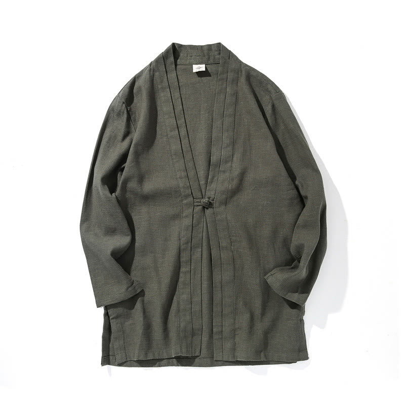 Chaqueta tipo kimono de manga larga para hombre, de algodón y lino, con diseño sencillo y liso, con abertura frontal y Buddha Stones - image 11