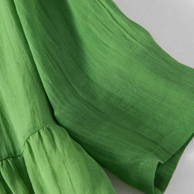 Vestido midi de algodón de media manga con escote en V y diseño de Buddha Stones para verano - image 4