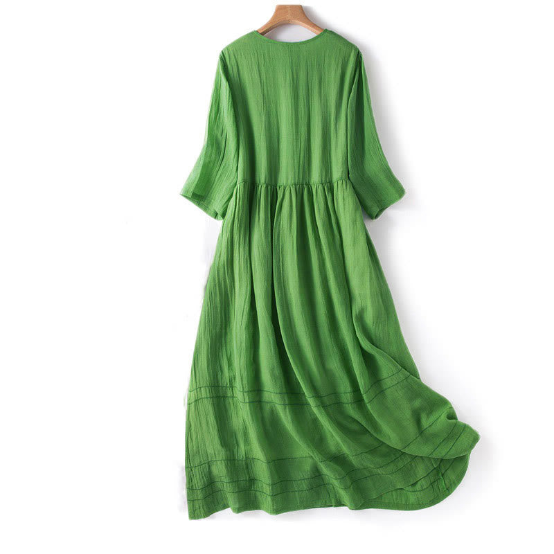Vestido midi de algodón de media manga con escote en V y diseño de Buddha Stones para verano - image 12