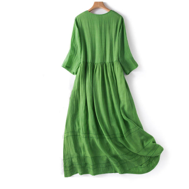 Vestido midi de algodón de media manga con escote en V y diseño de Buddha Stones para verano - image 12
