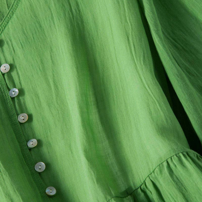 Vestido midi de algodón de media manga con escote en V y diseño de Buddha Stones para verano - image 7