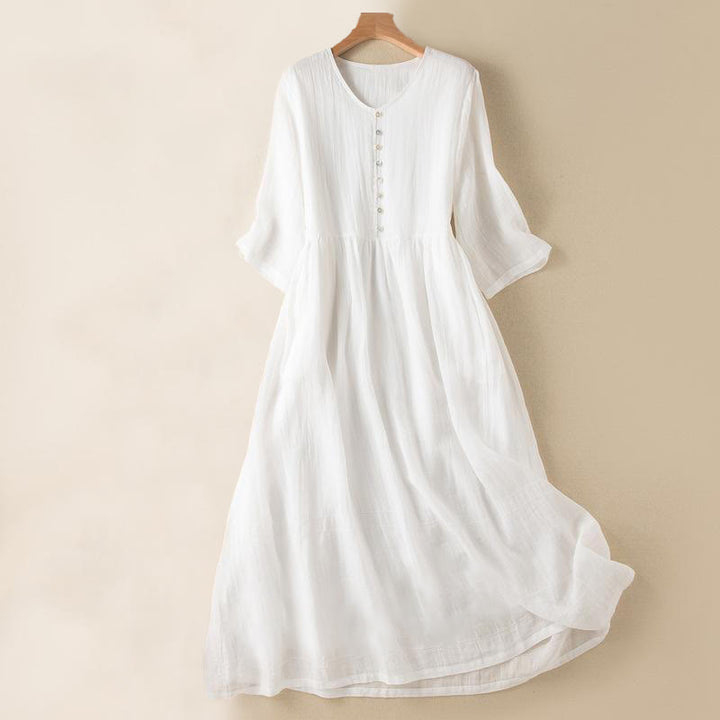 Vestido midi de algodón de media manga con escote en V y diseño de Buddha Stones para verano - Blanco - US12, UK/AU16, EU44 (2XL) - image 16