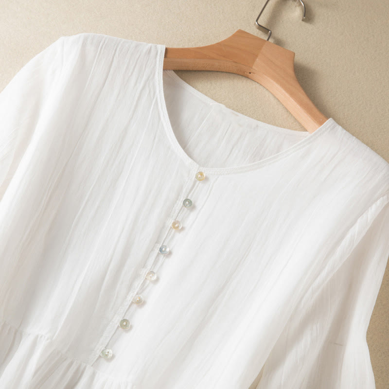 Vestido midi de algodón de media manga con escote en V y diseño de Buddha Stones para verano - image 31