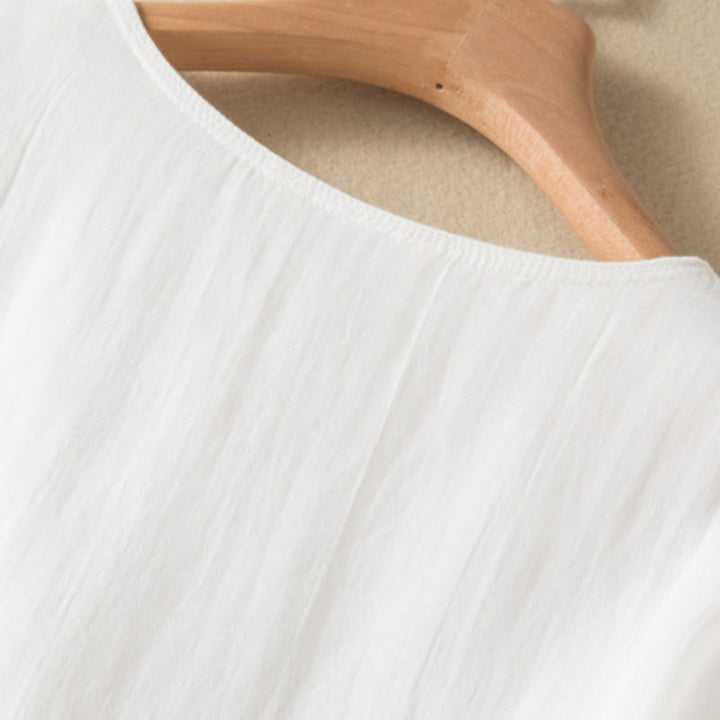 Vestido midi de algodón de media manga con escote en V y diseño de Buddha Stones para verano - image 35