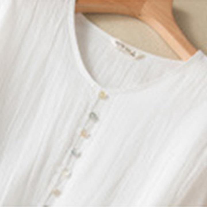 Vestido midi de algodón de media manga con escote en V y diseño de Buddha Stones para verano - image 25