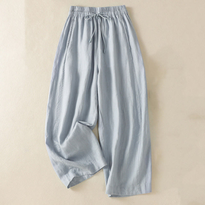 Pantalones anchos de lino y algodón con cordón ajustable para mujer, diseño sencillo, con bolsillos, de Buddha Stones Commute - Azul acero claro - US8-10，UK/AU12-14，EU40-42 (2XL) - image 1