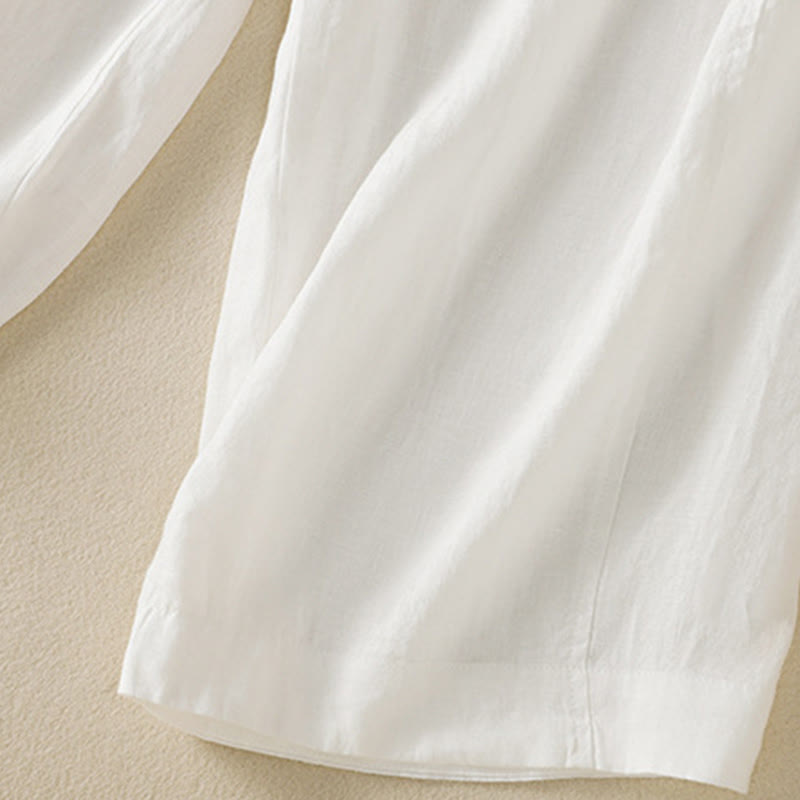 Pantalones anchos de lino y algodón con cordón ajustable para mujer, diseño sencillo, con bolsillos, de Buddha Stones Commute - image 34