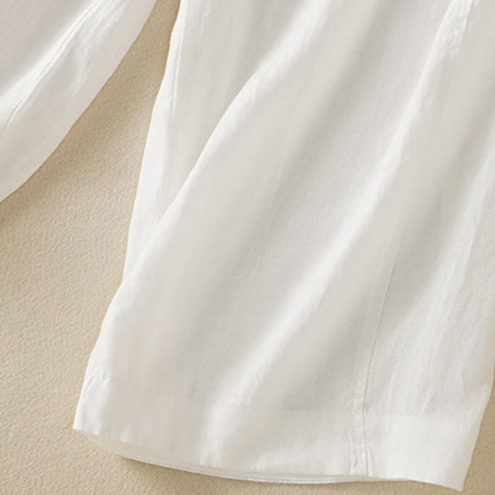 Pantalones anchos de lino y algodón con cordón ajustable para mujer, diseño sencillo, con bolsillos, de Buddha Stones Commute - image 34