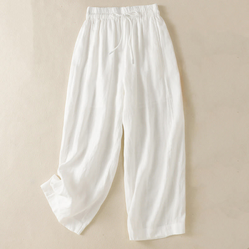 Pantalones anchos de lino y algodón con cordón ajustable para mujer, diseño sencillo, con bolsillos, de Buddha Stones Commute - Blanco - US8-10，UK/AU12-14，EU40-42 (2XL) - image 29