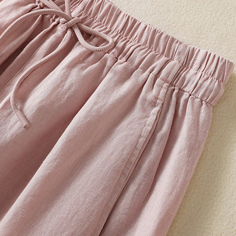 Pantalones anchos de lino y algodón con cordón ajustable para mujer, diseño sencillo, con bolsillos, de Buddha Stones Commute - image 23