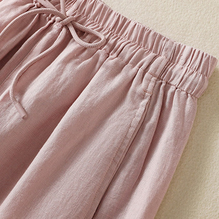 Pantalones anchos de lino y algodón con cordón ajustable para mujer, diseño sencillo, con bolsillos, de Buddha Stones Commute - image 23