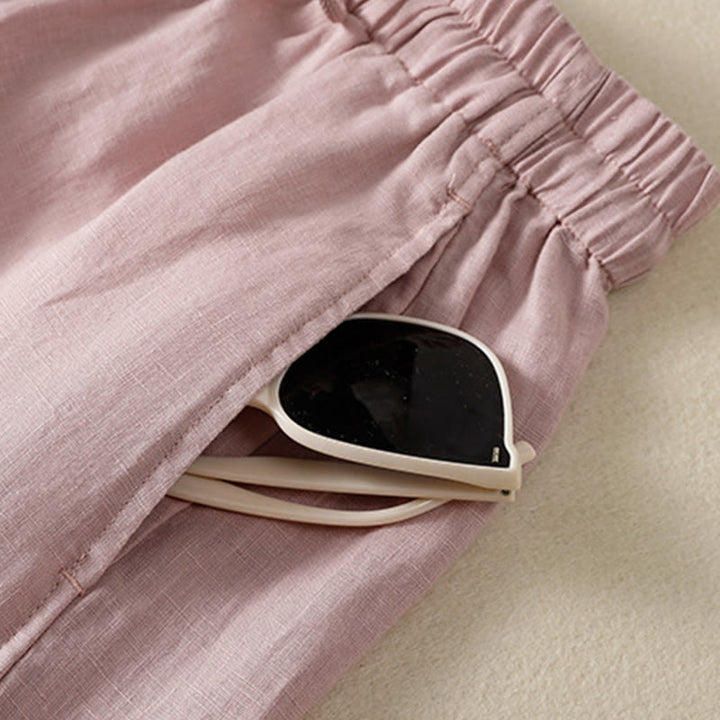 Pantalones anchos de lino y algodón con cordón ajustable para mujer, diseño sencillo, con bolsillos, de Buddha Stones Commute - image 25