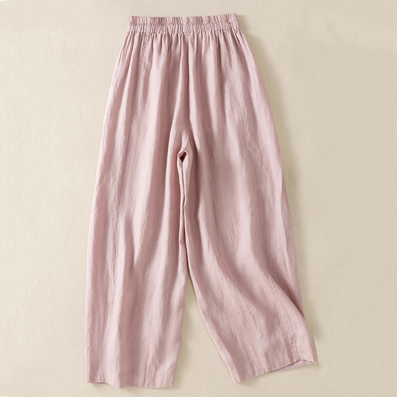 Pantalones anchos de lino y algodón con cordón ajustable para mujer, diseño sencillo, con bolsillos, de Buddha Stones Commute - image 21