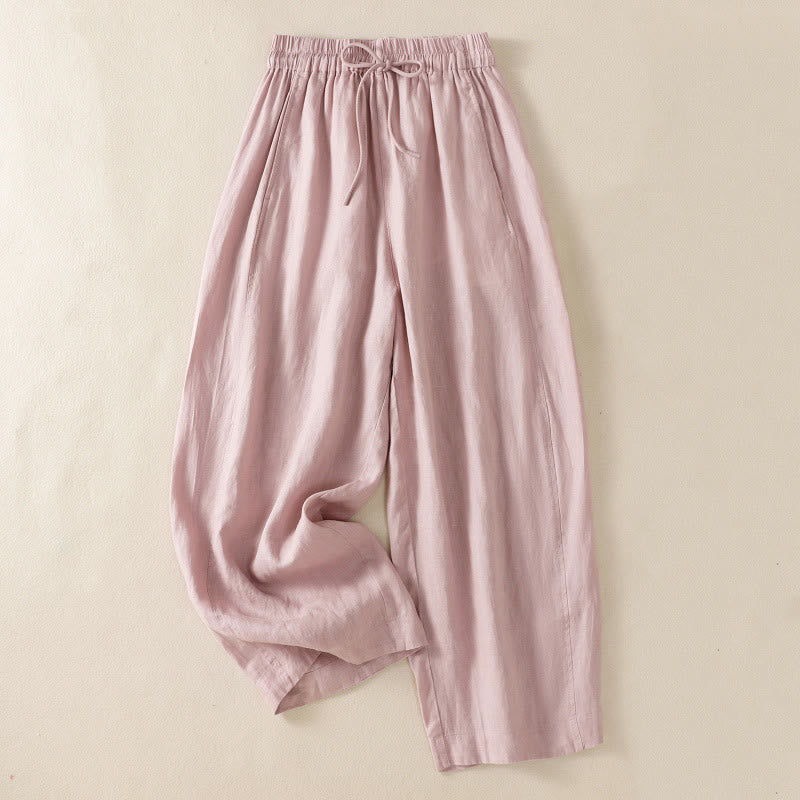 Pantalones anchos de lino y algodón con cordón ajustable para mujer, diseño sencillo, con bolsillos, de Buddha Stones Commute - Rosa claro - US8-10，UK/AU12-14，EU40-42 (2XL) - image 20