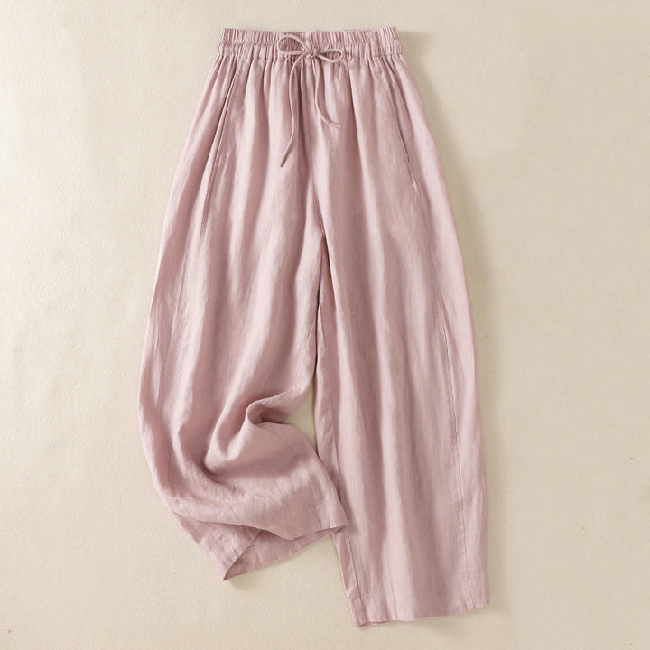 Pantalones anchos de lino y algodón con cordón ajustable para mujer, diseño sencillo, con bolsillos, de Buddha Stones Commute - Rosa claro - US8-10，UK/AU12-14，EU40-42 (2XL) - image 20