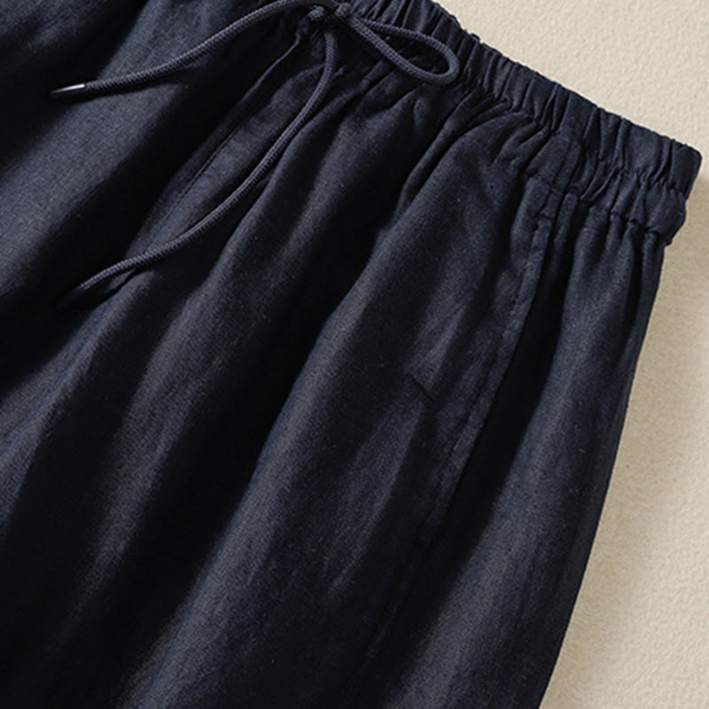 Pantalones anchos de lino y algodón con cordón ajustable para mujer, diseño sencillo, con bolsillos, de Buddha Stones Commute - image 16