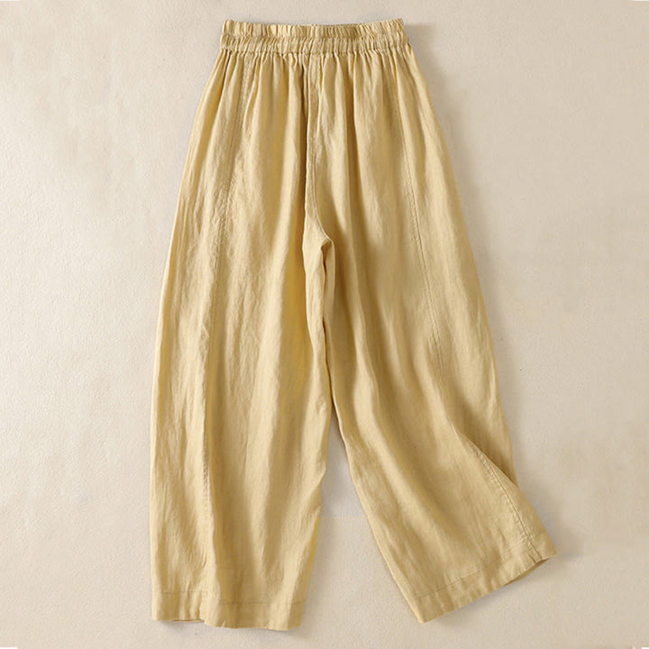 Pantalones anchos de lino y algodón con cordón ajustable para mujer, diseño sencillo, con bolsillos, de Buddha Stones Commute - image 9