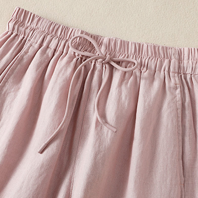 Pantalones anchos de lino y algodón con cordón ajustable para mujer, diseño sencillo, con bolsillos, de Buddha Stones Commute - image 22