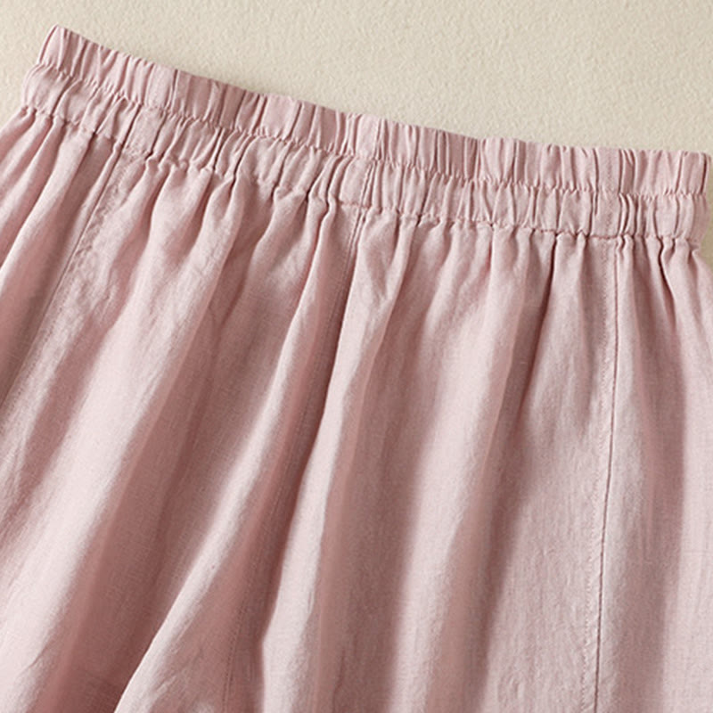 Pantalones anchos de lino y algodón con cordón ajustable para mujer, diseño sencillo, con bolsillos, de Buddha Stones Commute - image 24