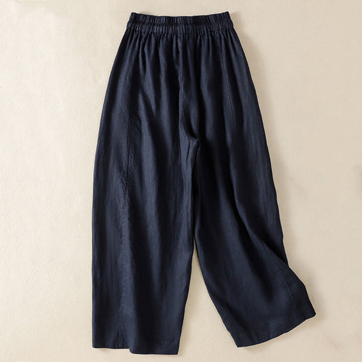 Pantalones anchos de lino y algodón con cordón ajustable para mujer, diseño sencillo, con bolsillos, de Buddha Stones Commute - image 15