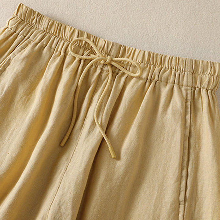 Pantalones anchos de lino y algodón con cordón ajustable para mujer, diseño sencillo, con bolsillos, de Buddha Stones Commute - image 9