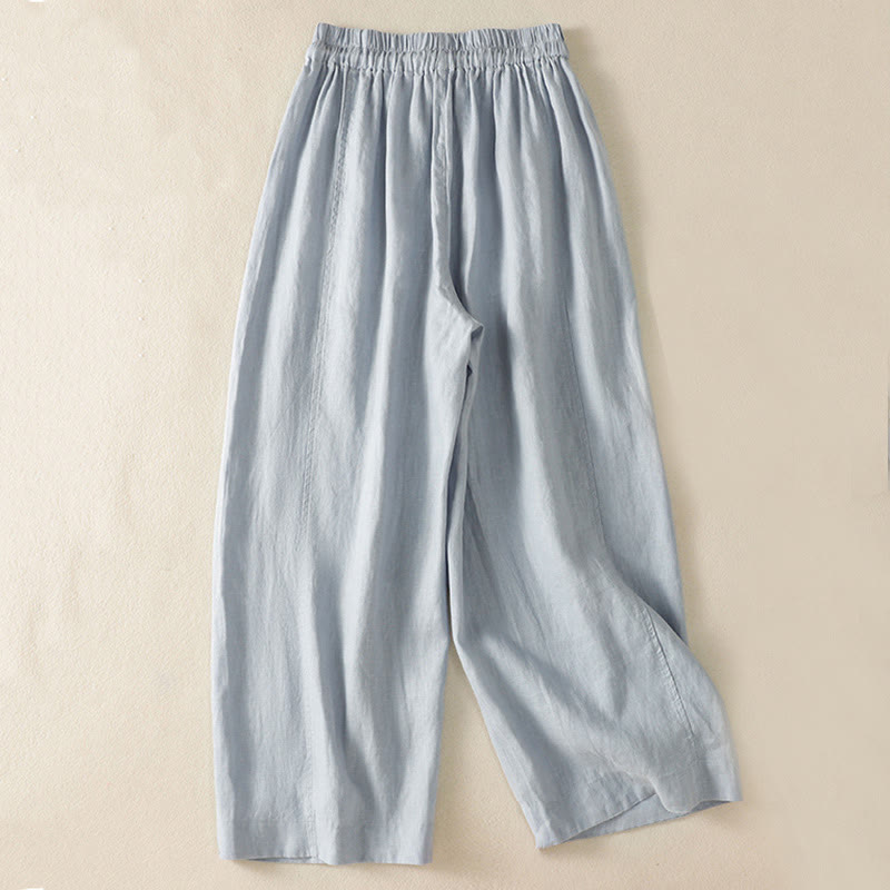 Pantalones anchos de lino y algodón con cordón ajustable para mujer, diseño sencillo, con bolsillos, de Buddha Stones Commute - image 1