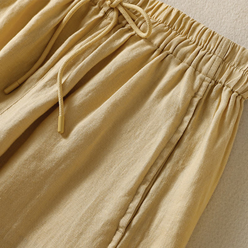 Pantalones anchos de lino y algodón con cordón ajustable para mujer, diseño sencillo, con bolsillos, de Buddha Stones Commute - image 11