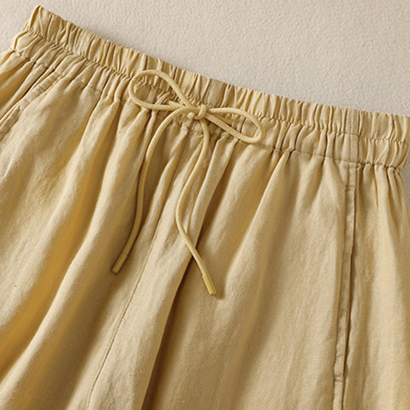 Pantalones anchos de lino y algodón con cordón ajustable para mujer, diseño sencillo, con bolsillos, de Buddha Stones Commute - image 10