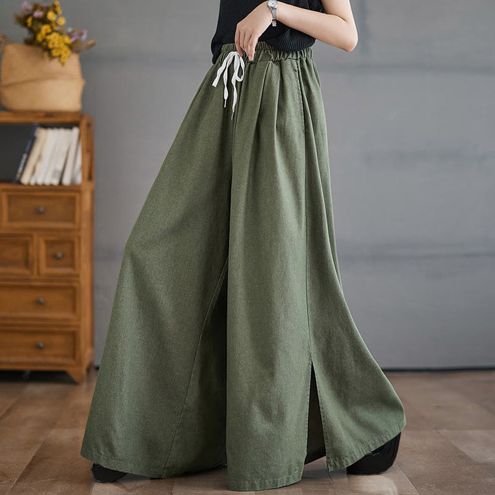 Pantalones anchos con abertura en la pierna y bolsillos para mujer, diseño retro de Buddha Stones - Verde oliva - US12, UK/AU16, EU44 (3XL) - image 5