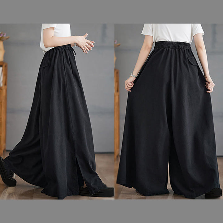 Pantalones anchos con abertura en la pierna y bolsillos para mujer, diseño retro de Buddha Stones - image 19