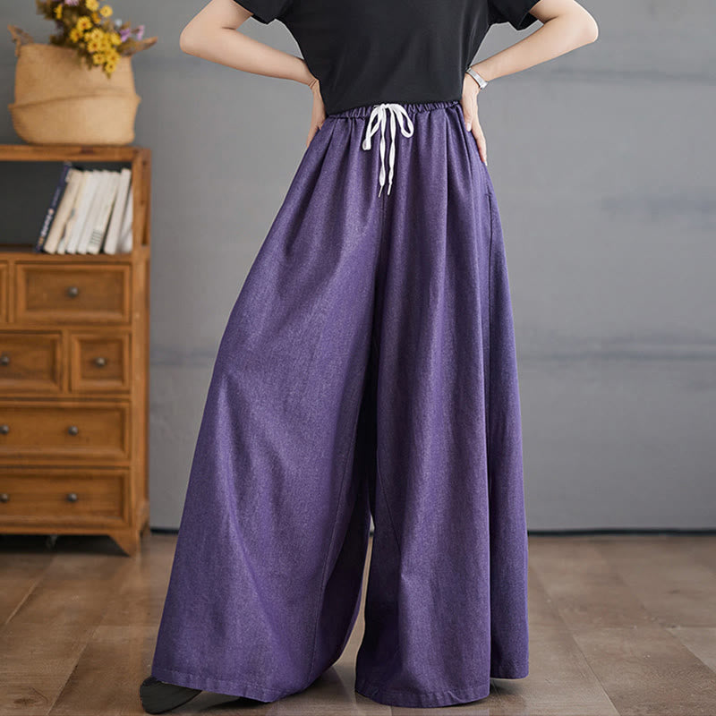 Pantalones anchos de algodón para mujer con diseño retro de abertura en la pierna y bolsillos de Buddha Stones - image 1
