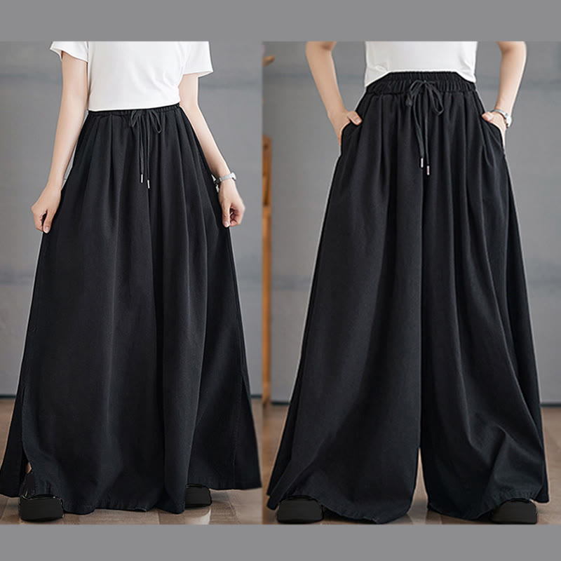 Pantalones anchos con abertura en la pierna y bolsillos para mujer, diseño retro de Buddha Stones - image 20