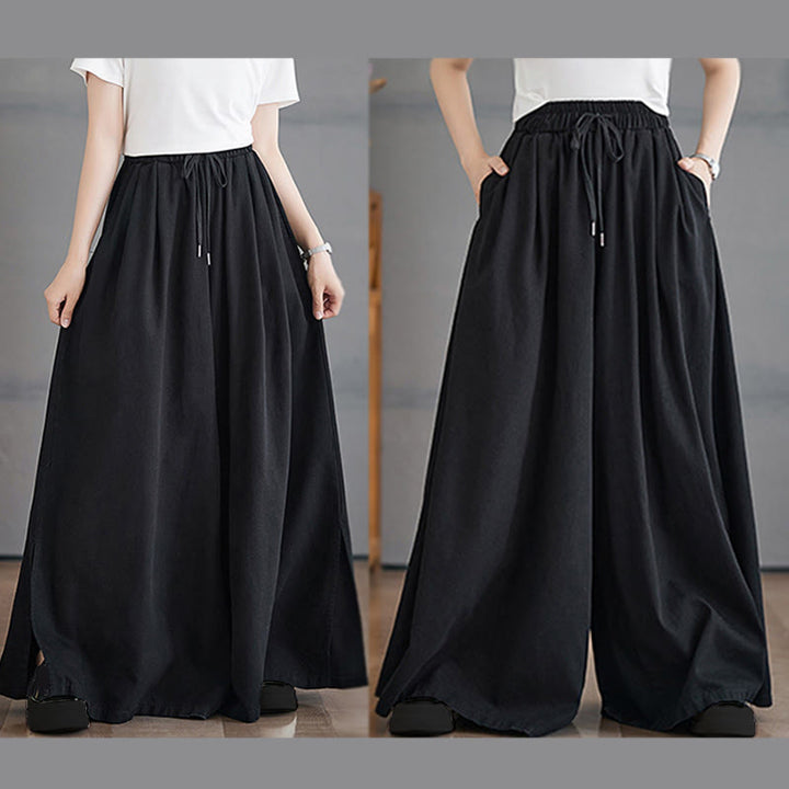 Pantalones anchos con abertura en la pierna y bolsillos para mujer, diseño retro de Buddha Stones - image 20