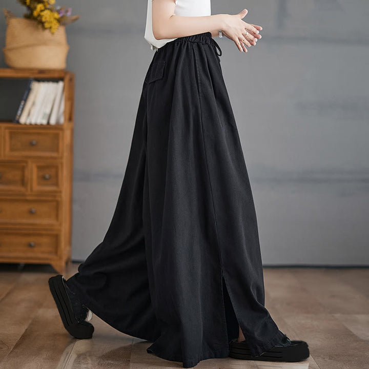 Pantalones anchos de algodón para mujer con diseño retro de abertura en la pierna y bolsillos de Buddha Stones - Negro - US12, UK/AU16, EU44 (3XL) - image 10