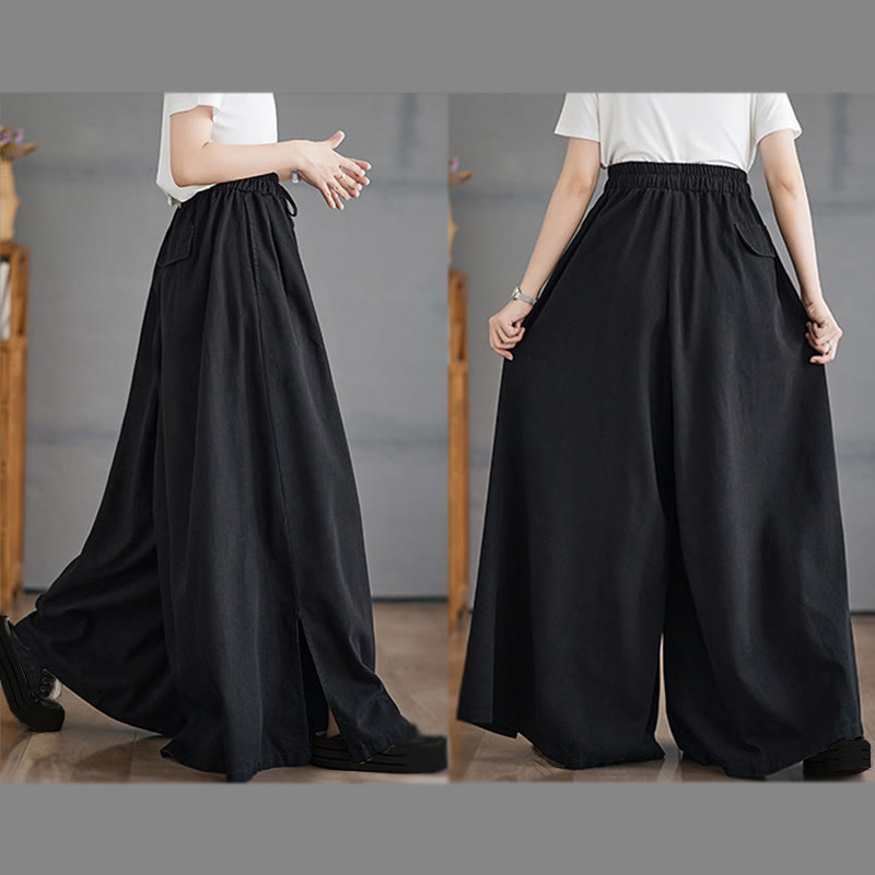 Pantalones anchos con abertura en la pierna y bolsillos para mujer, diseño retro de Buddha Stones - image 19