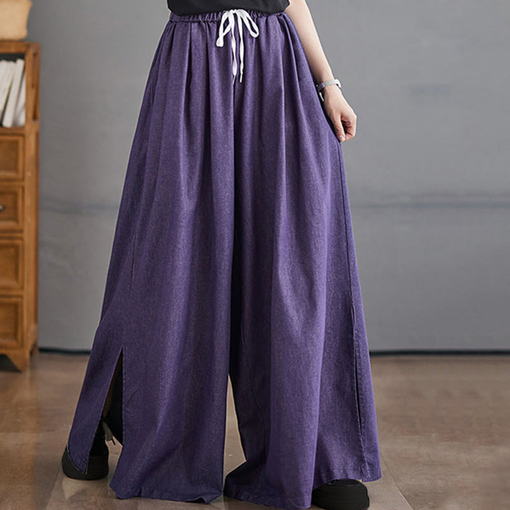 Pantalones anchos con abertura en la pierna y bolsillos para mujer, diseño retro de Buddha Stones - image 4