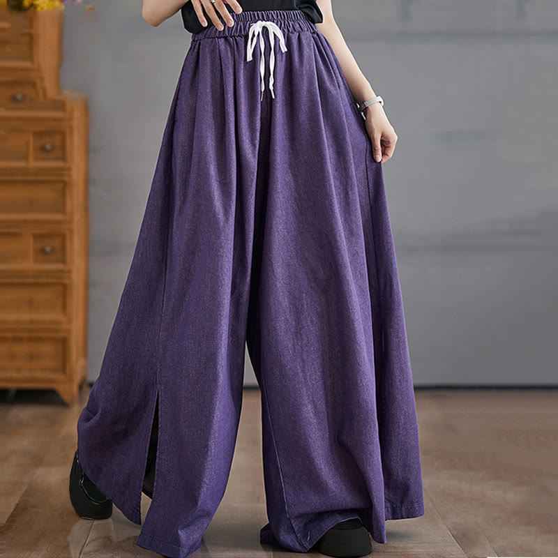 Pantalones anchos con abertura en la pierna y bolsillos para mujer, diseño retro de Buddha Stones - image 3