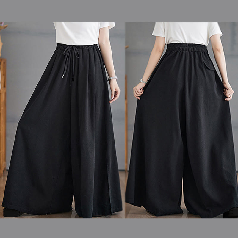 Pantalones anchos con abertura en la pierna y bolsillos para mujer, diseño retro de Buddha Stones - image 18