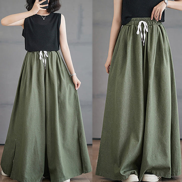 Pantalones anchos con abertura en la pierna y bolsillos para mujer, diseño retro de Buddha Stones - image 9