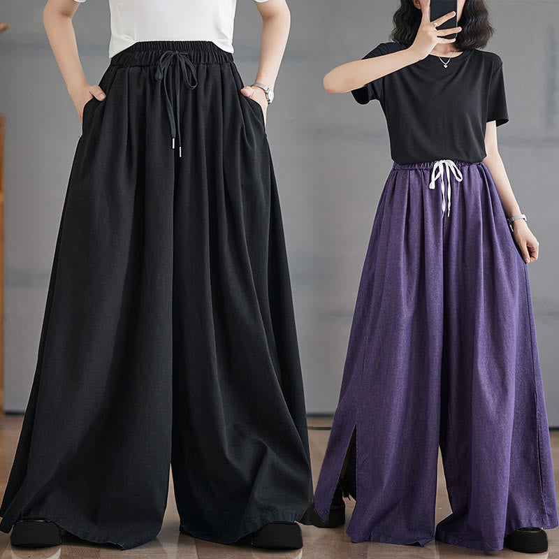 Pantalones anchos con abertura en la pierna y bolsillos para mujer, diseño retro de Buddha Stones - image 23