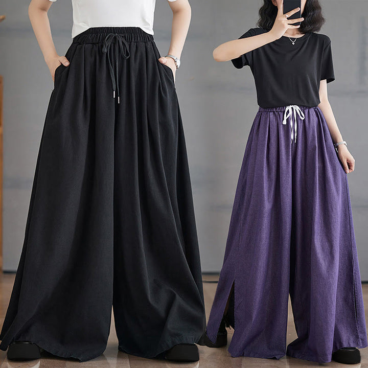 Pantalones anchos con abertura en la pierna y bolsillos para mujer, diseño retro de Buddha Stones - image 23
