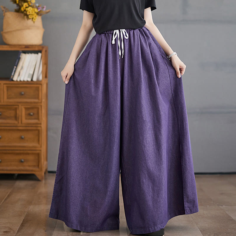 Pantalones anchos de algodón para mujer con diseño retro de abertura en la pierna y bolsillos de Buddha Stones - image 2