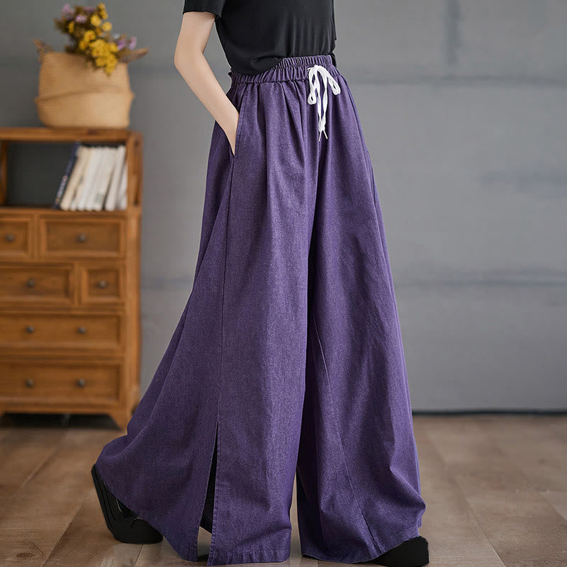Pantalones anchos con abertura en la pierna y bolsillos para mujer, diseño retro de Buddha Stones - Orquídea oscura - US12, UK/AU16, EU44 (3XL) - image 0
