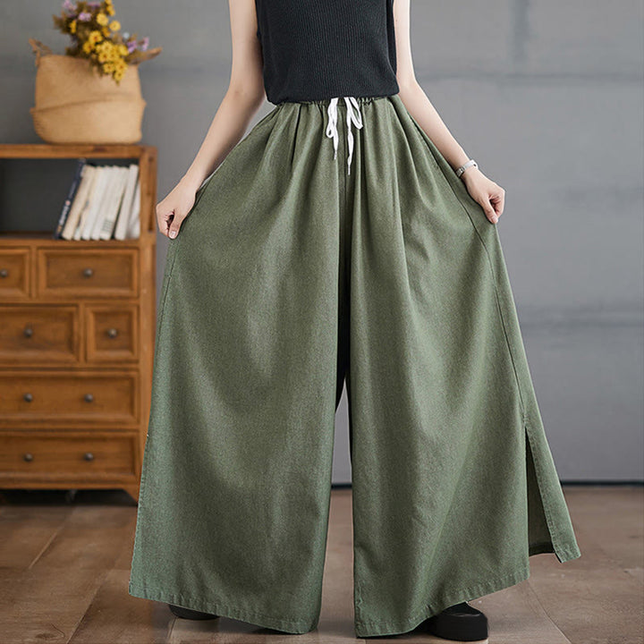 Pantalones anchos con abertura en la pierna y bolsillos para mujer, diseño retro de Buddha Stones - image 7