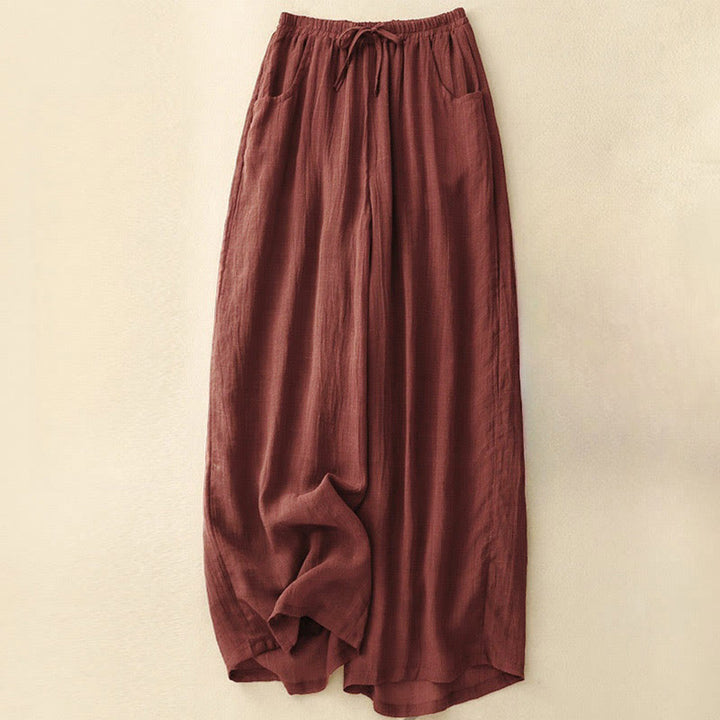 Pantalones anchos de mujer con bolsillos y cordón ajustable de color puro Buddha Stones Spring de doble capa - Ladrillo refractario - US8-10，UK/AU12-14，EU40-42 (2XL) - image 0