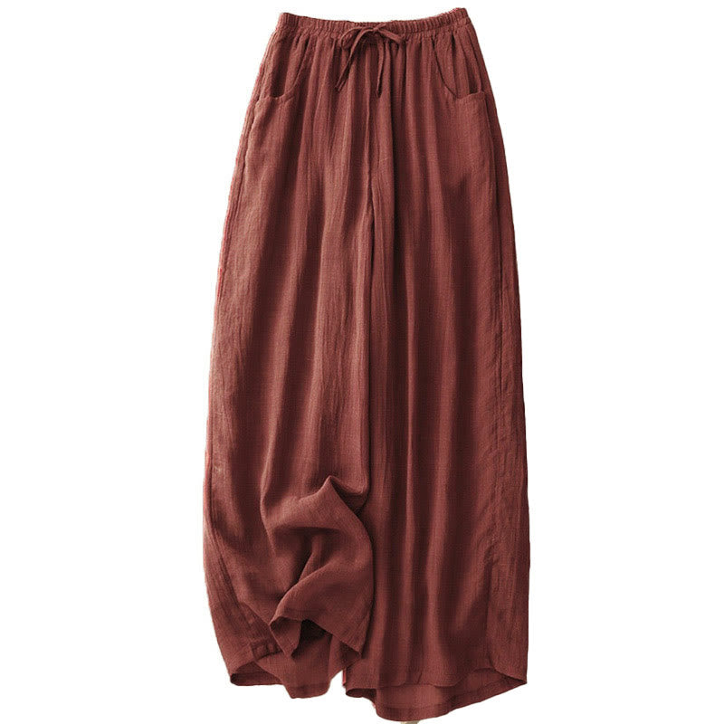 Pantalones anchos de mujer con bolsillos y cordón ajustable de color puro Buddha Stones Spring de doble capa - image 5