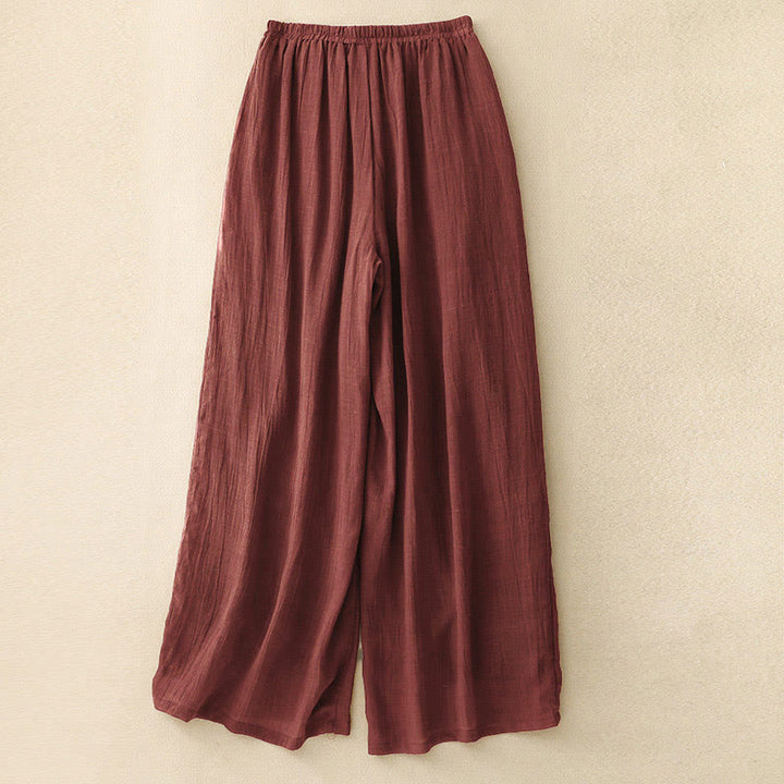 Pantalones anchos de mujer con bolsillos y cordón ajustable de color puro Buddha Stones Spring de doble capa - image 2