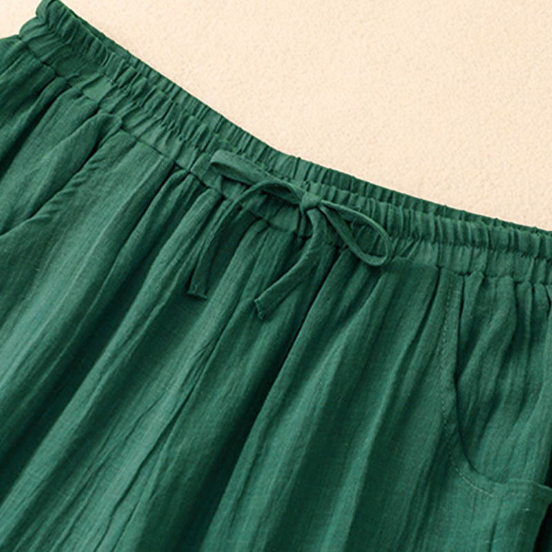 Pantalones anchos de mujer con bolsillos y cordón ajustable de color puro Buddha Stones Spring de doble capa - image 11