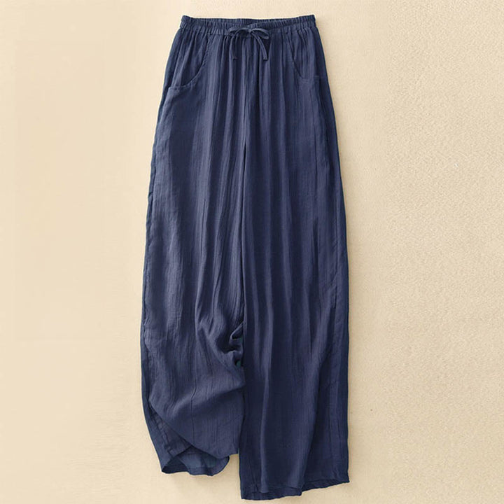 Pantalones anchos de mujer con bolsillos y cordón ajustable de color puro Buddha Stones Spring de doble capa - Marina de guerra - US8-10，UK/AU12-14，EU40-42 (2XL) - image 12
